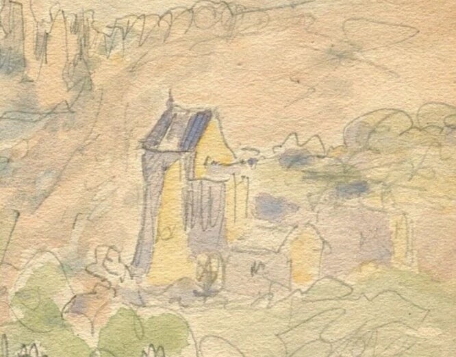 1910 Dated French Pencil Drawing Mountain Landscape with Village circa Signed - 4