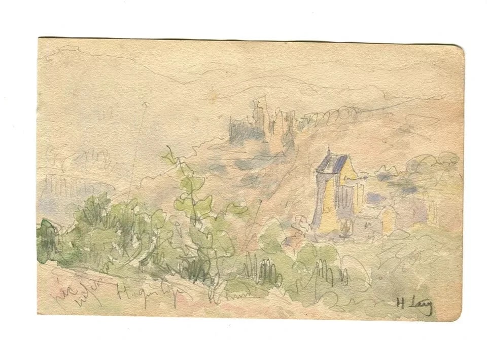 1910 Dated French Pencil Drawing Mountain Landscape with Village circa Signed - 5