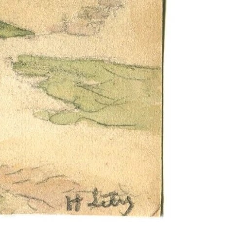 1935 Dated French Pencil Drawing Village Landscape, Church Signed Antique - 7