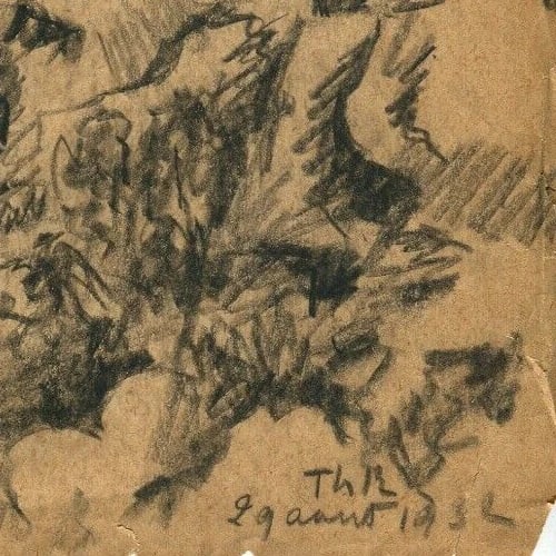 1932 Dated French Pencil Drawing Village, Landscape, Building Antique Original - 7
