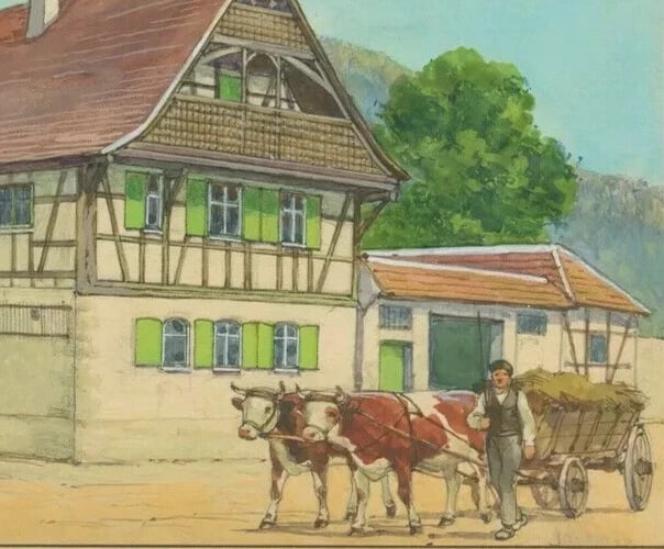 French Art Deco Gouache Drawing House Illustration Antique Original - 5