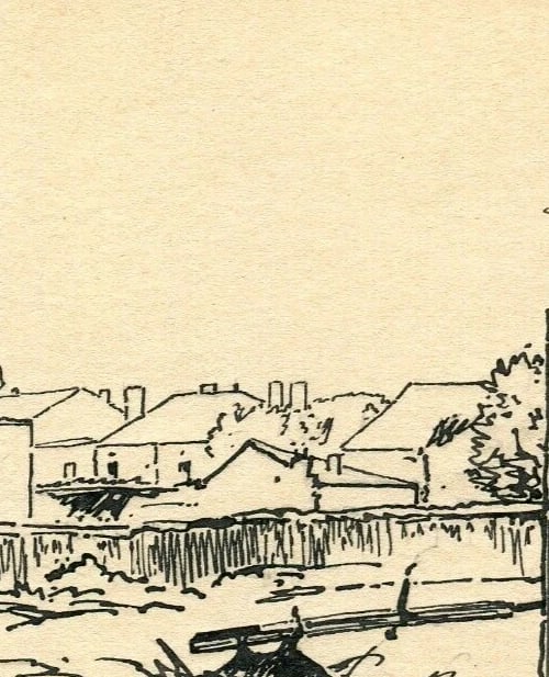 French Ink Drawing Champenoux Landscape Antique Original - 4