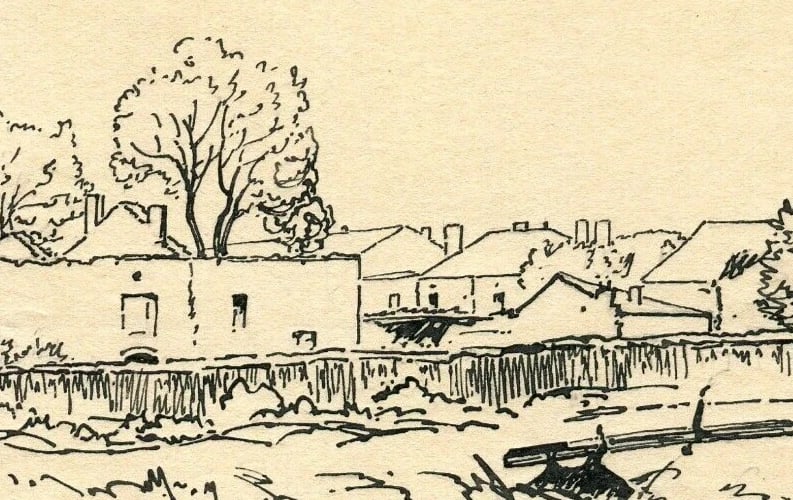 French Ink Drawing Champenoux Landscape Antique Original - 6