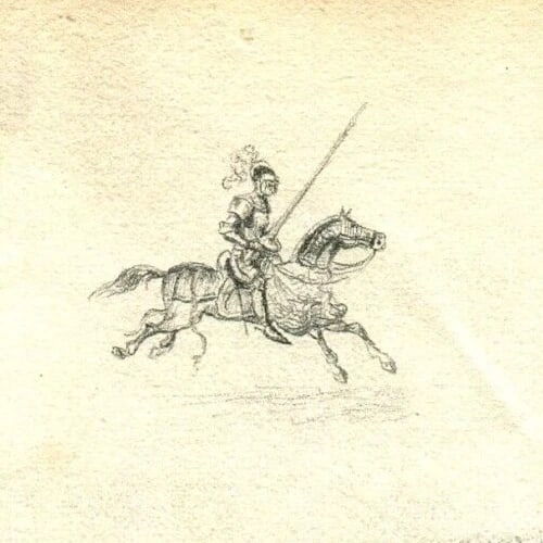 French Pencil Drawing Rider, Horse, Figures, Plow Antique Original - 4