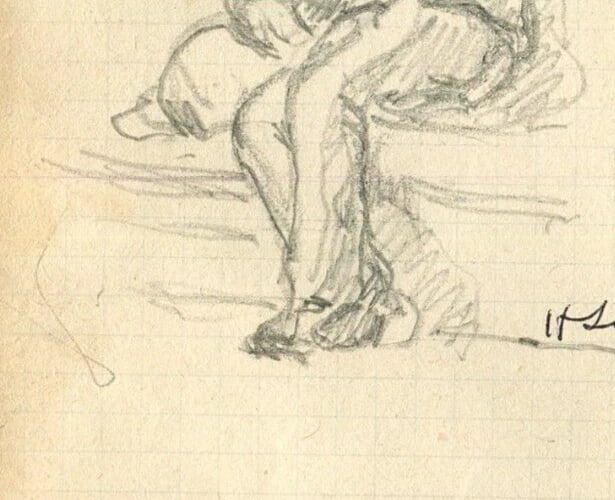 French Pencil Drawing Man sitting Down Sketch Signed Antique - 3