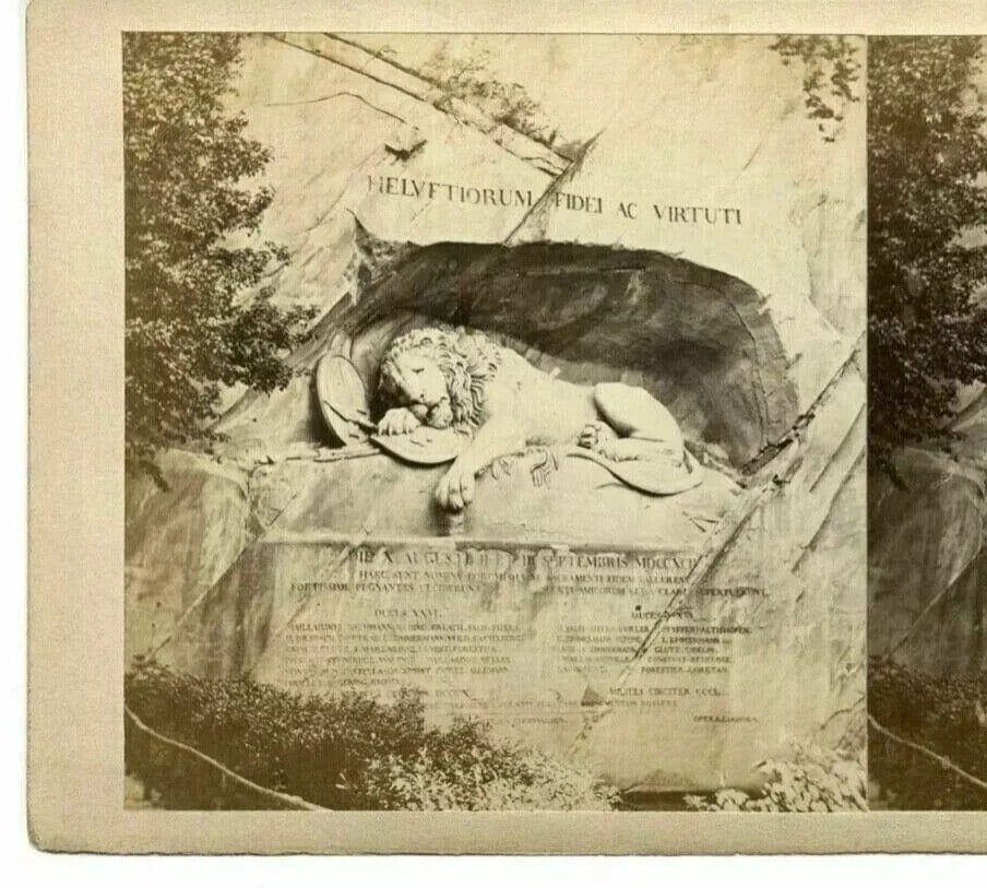 ADOLPHE BRAUN Lion Monument in Lucerne, Albumen Vintage Stereoview 1870 - 2