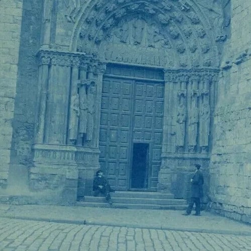 Vintage Photography Cyanotype 19th Landscape, Etampes Cathedral Portal - 3