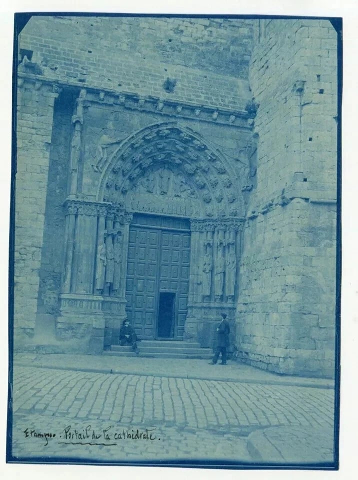 Vintage Photography Cyanotype 19th Landscape, Etampes Cathedral Portal - 6
