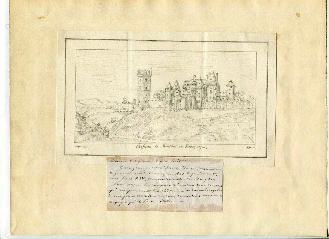 Antique Etching Israel SILVESTRE, Landscape Castle of Montbar Bourgogne - 2