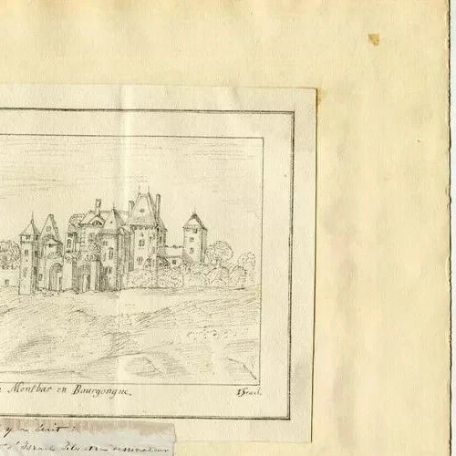 Antique Etching Israel SILVESTRE, Landscape Castle of Montbar Bourgogne - 4
