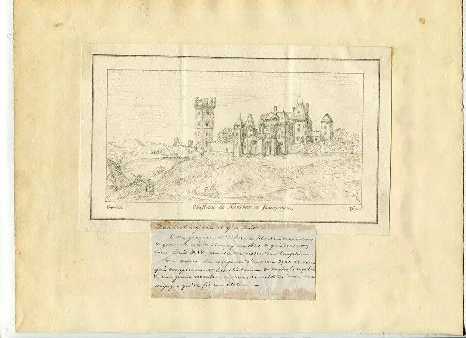 Antique Etching Israel SILVESTRE, Landscape Castle of Montbar Bourgogne - 6