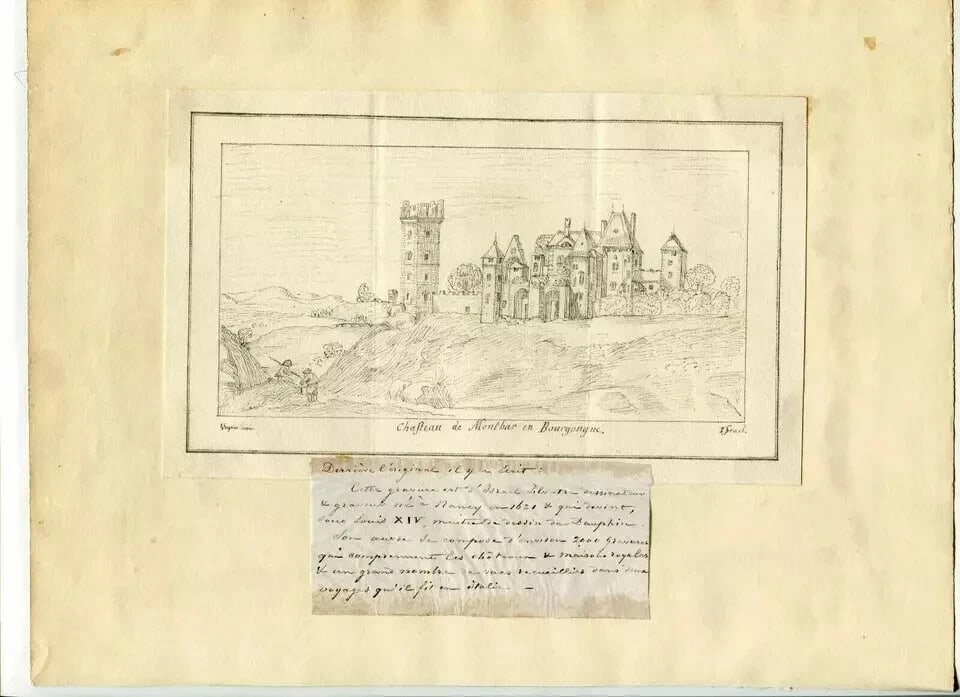 Antique Etching Israel SILVESTRE, Landscape Castle of Montbar Bourgogne - 8