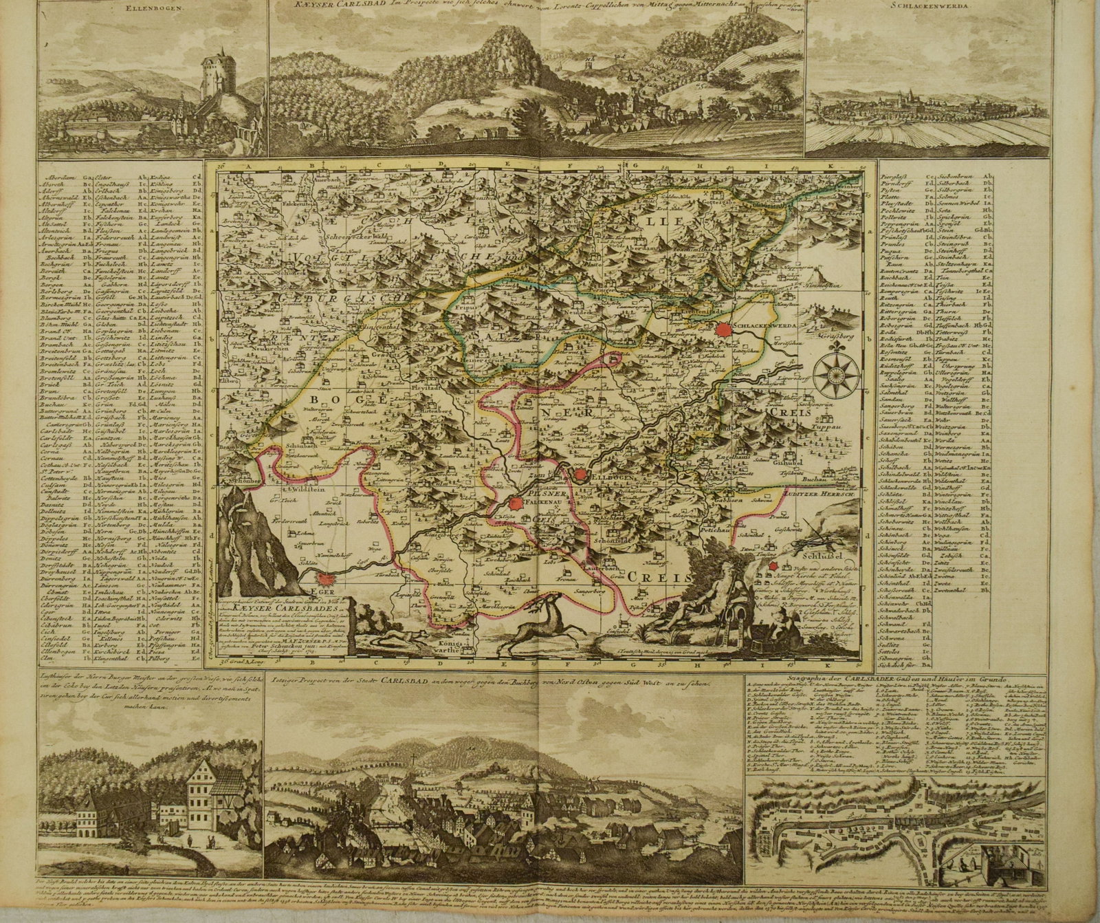 1715 Schenk Map of Western Czechia Around Karlovy Vary -- Geographischer Entwurff der Stadt und: Title:1715 Schenk Map of Western Czechia Around Karlovy Vary -- Geographischer Entwurff der Stadt und Gegend des Welt-Beruhmten Kayser Carlsbades in Konigreich Bohmen …,li>Cartographer:P Schenk 
