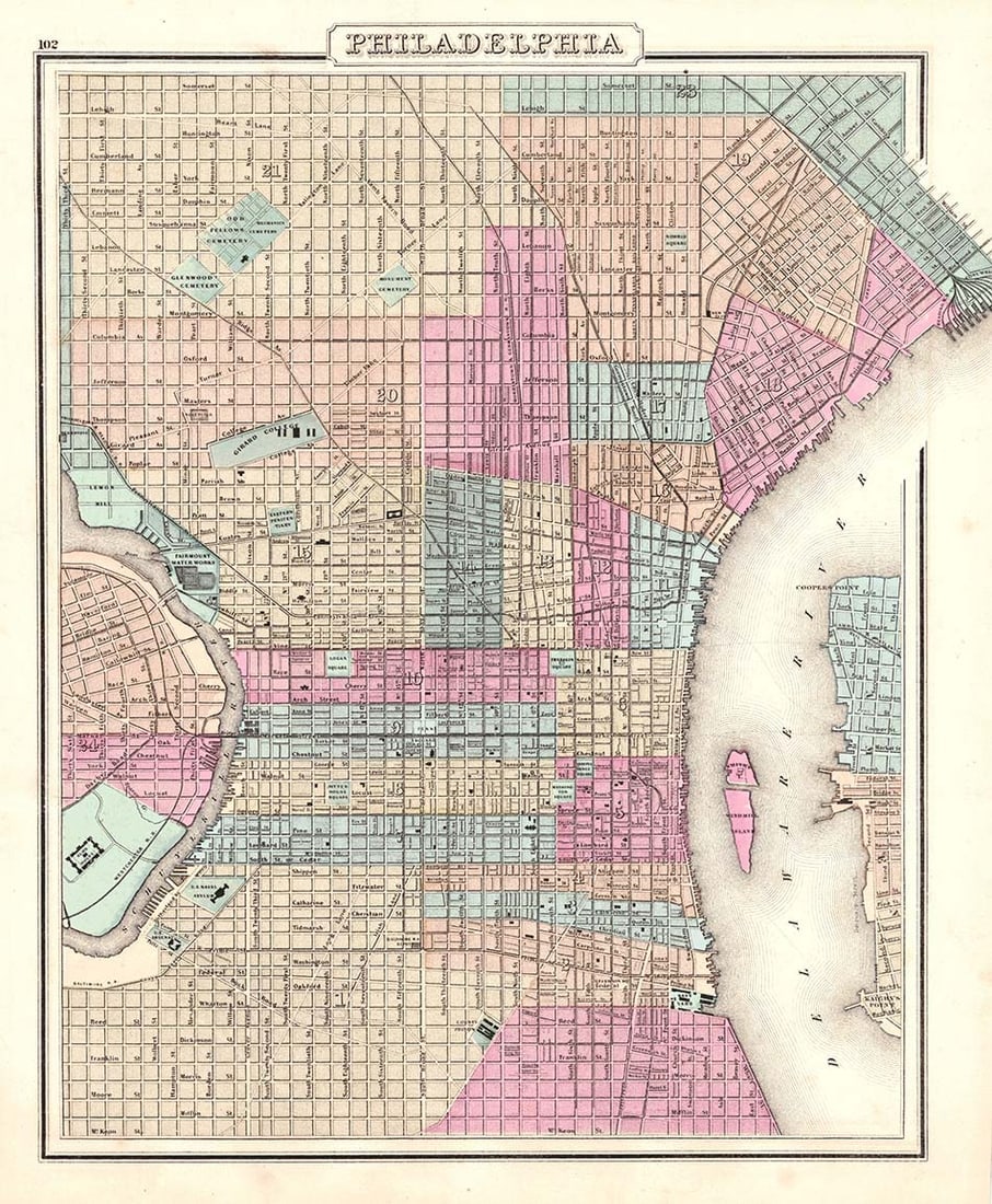 Philadelphia: Publication Date:1858 Title:Philadelphia,li>Cartographer:COLTON, JOSEPH HUTCHINS Publisher:J.H. COLTON & CO. Brief Description:Fine pastel coloring. Detailed city plan. No ornamental border. Browned. 