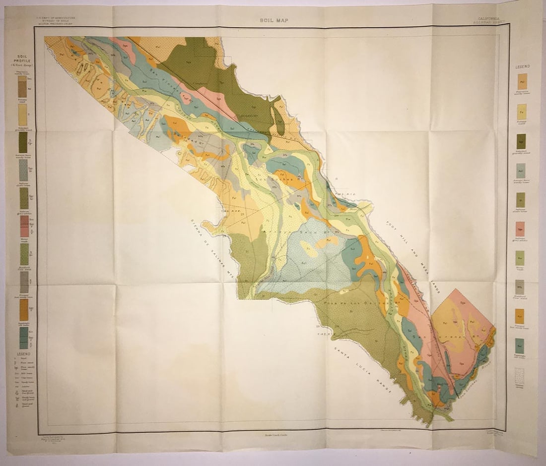 Soil Map California Soledad Sheet: Publication Date:1901 Title:Soil Map California Soledad Sheet,li>Cartographer:LAPHAM, MACY H./W.H. HEILEMAN Publisher:U.S. DEPT. OF AGRICULTURE. BUREAU OF SOILS Brief Description:Handsomely lithograph