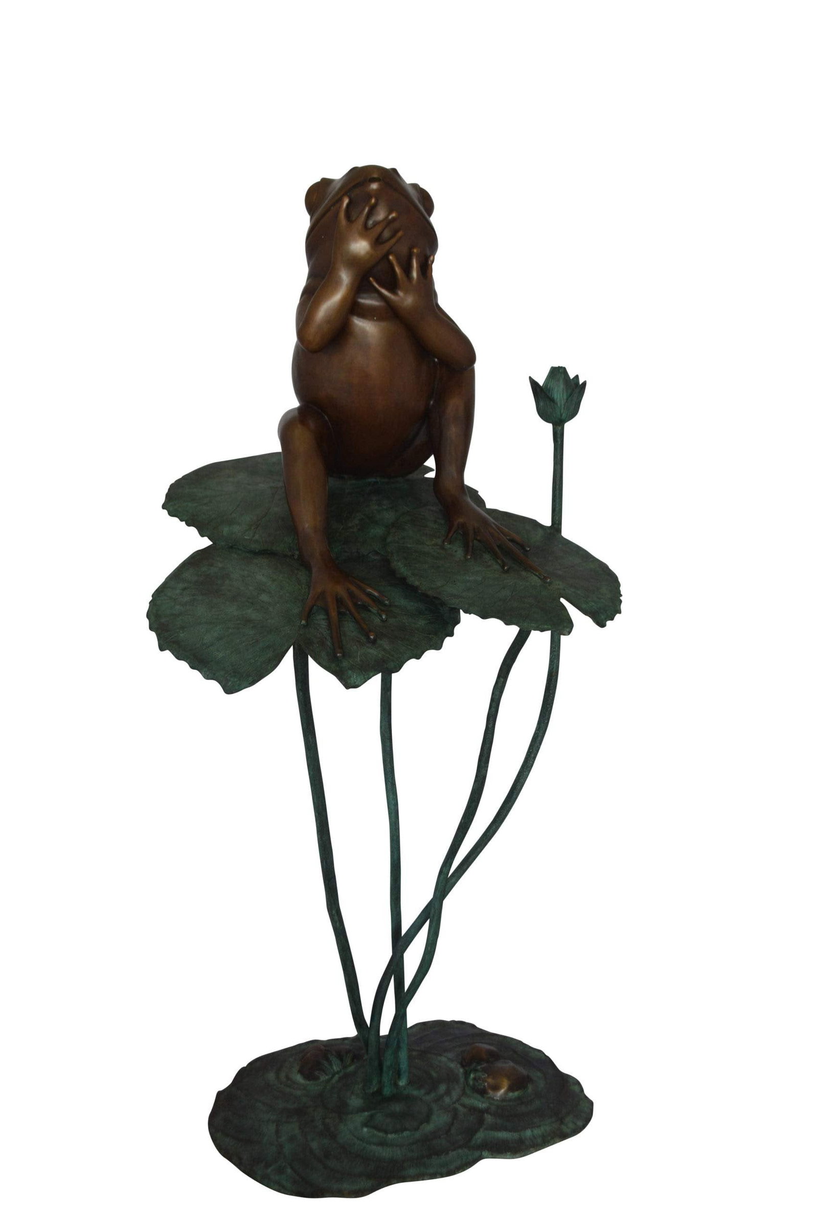 Frog on Lotus Bronze fountain Statue - Size: 22"L x 20"W x 44"H.: Title:Frog on Lotus Bronze fountain Statue - Size: 22"L x 20"W x 44"H. Description:A beautiful Frog sitting on a lotus Leave fountain statue. Featuring in a natural form a frog spraying water out of h