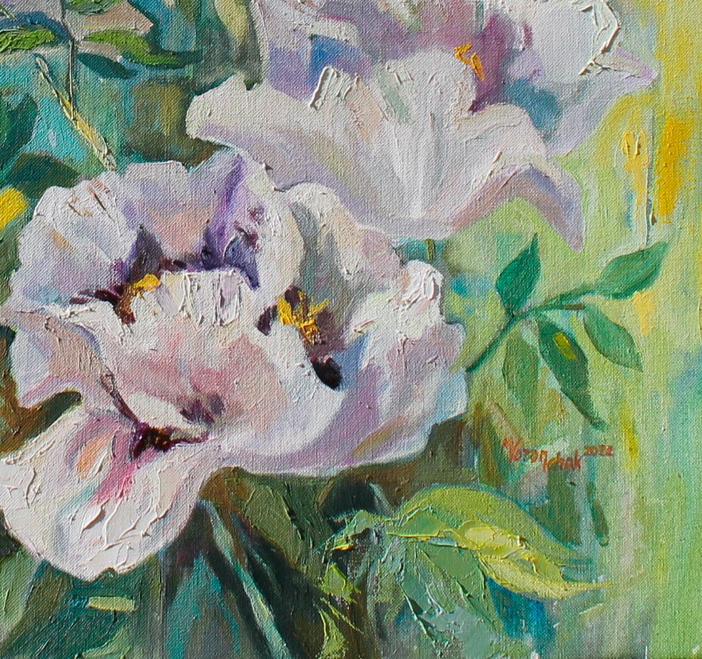 Oil painting White peonies Maria Voloschak - 4