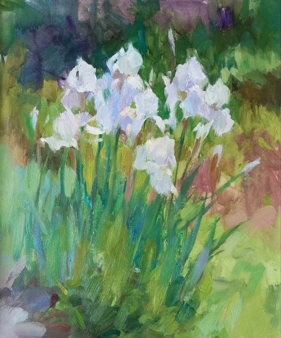 Oil painting Irises Alex Ditriev: Title: Oil painting Irises Alex Ditriev Description: 316AD Painter: Alex Ditriev S?ze: 50x60 cm/ 19.7x23.6 inches Components: oil, canvas Original painting from our collection ERA: Short information: 