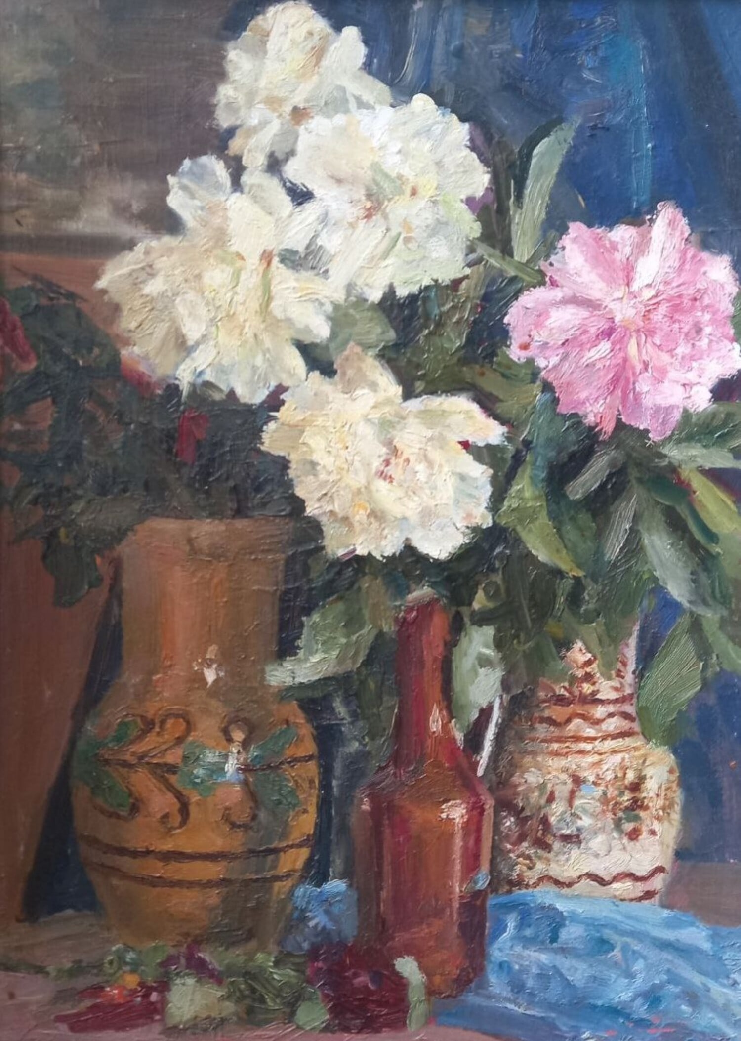 Oil painting Peonies Alex Ditriev: Title: Oil painting Peonies Alex Ditriev Description: 461AD Painter: Alex Ditriev S?ze: 47x35 cm/ 18.50x13.78 inches Components: oil, cardboard Original painting from our collection ERA: Short informa