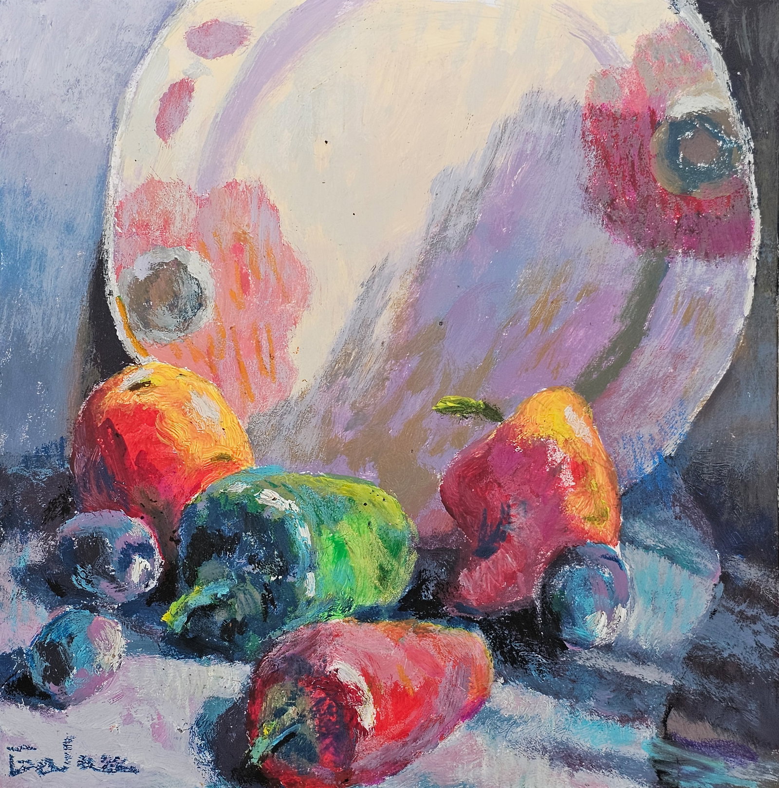 Acrylic painting Still life with a plate Vyacheslav Petrovich Babac: Title: Acrylic painting Still life with a plate Vyacheslav Petrovich Babac Description: 219BA Painter: Vyacheslav Petrovick Babac S?ze: 25x25 cm/ 9.84x9.84 inches Component: Acrylic, cardboard Origina