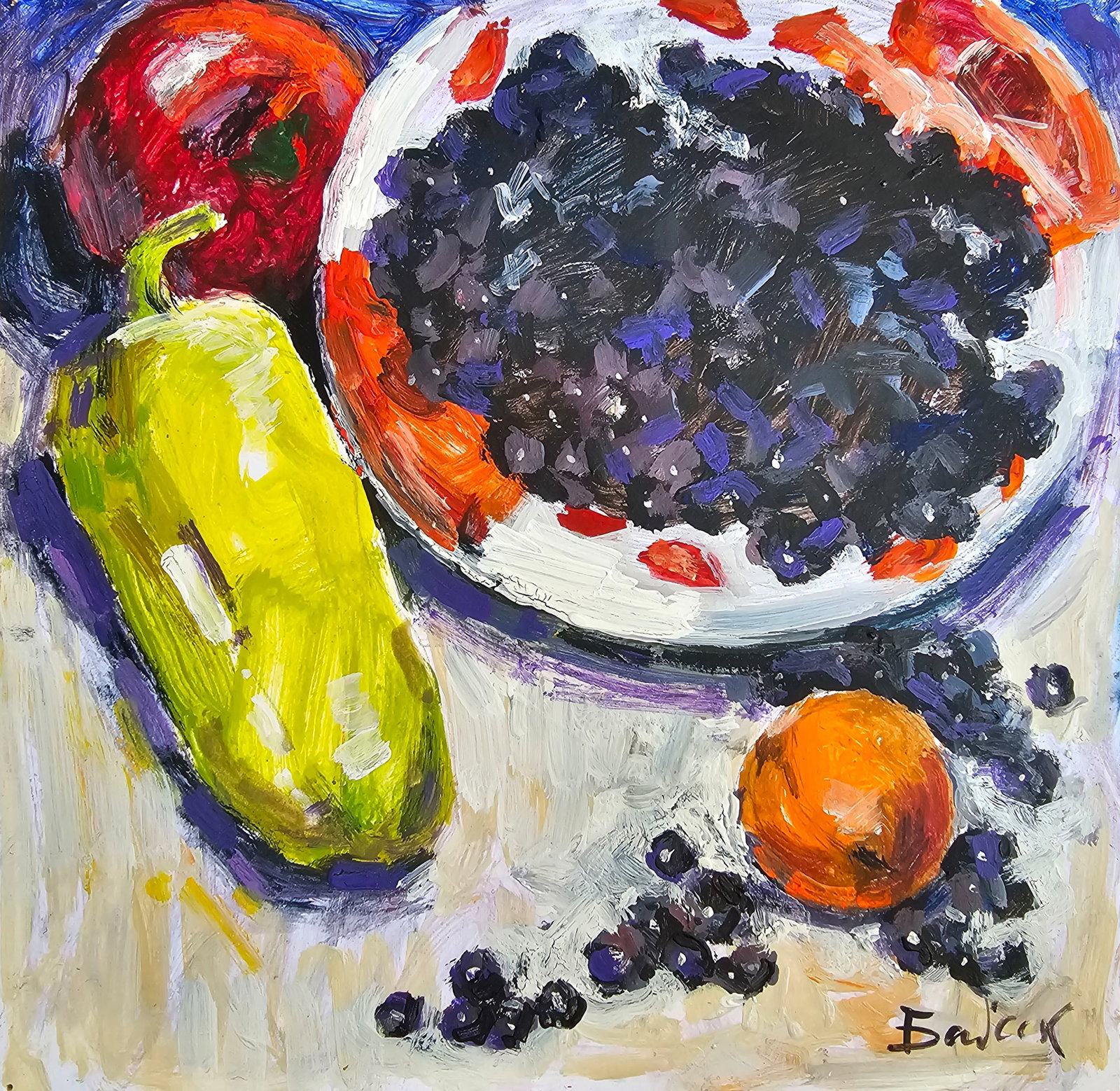 Acrylic painting still life Vyacheslav Petrovich Babac: Title: Acrylic painting still life Vyacheslav Petrovich Babac Description: 311BA Painter: Vyacheslav Petrovick Babac S?ze: 25x26 cm/ 9.84x10.23 inches Components: Acrylic, cardboard Original painting 