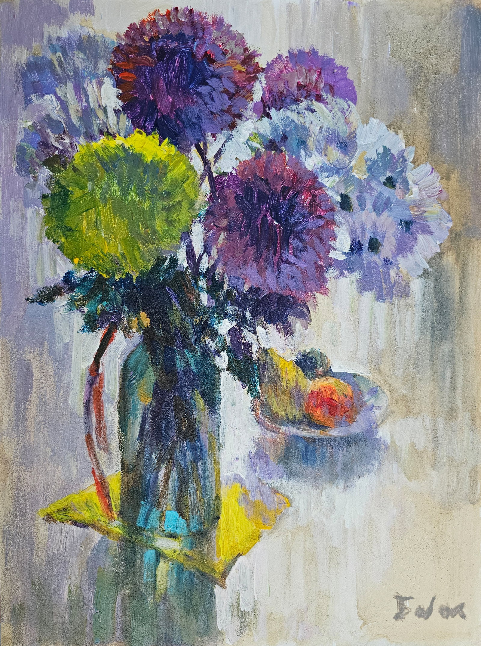 Acrylic painting Still life with chrysanthemums Vyacheslav Petrovich Babac: Title: Acrylic painting Still life with chrysanthemums Vyacheslav Petrovich Babac Description: 333BA Painter: Vyacheslav Petrovick Babac S?ze: 40x30 cm/ 15.74x11.81 inches Components: Acrylic, cardboa