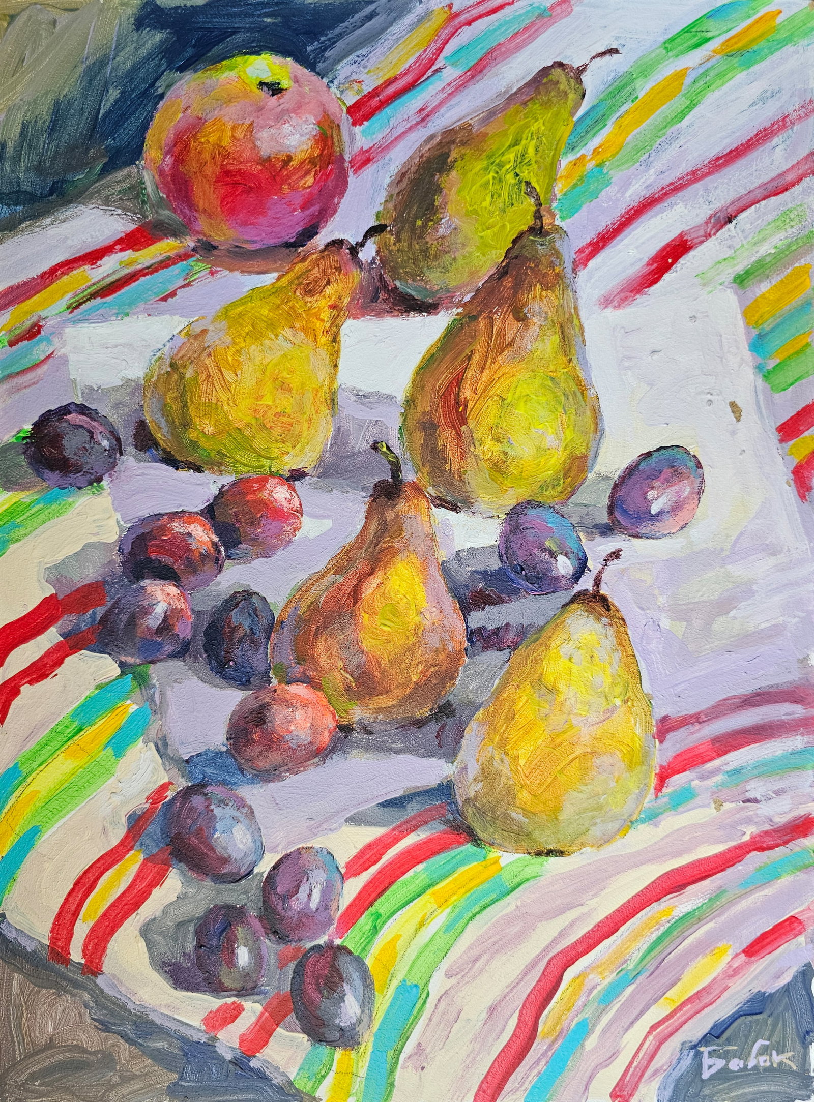 Acrylic painting very tasty pears Vyacheslav Petrovich Babac: Title: Acrylic painting very tasty pears Vyacheslav Petrovich Babac Description: 337BA Painter: Vyacheslav Petrovick Babac S?ze: 40x30 cm/ 15.74x11.81 inches Components: Acrylic, cardboard Original pa