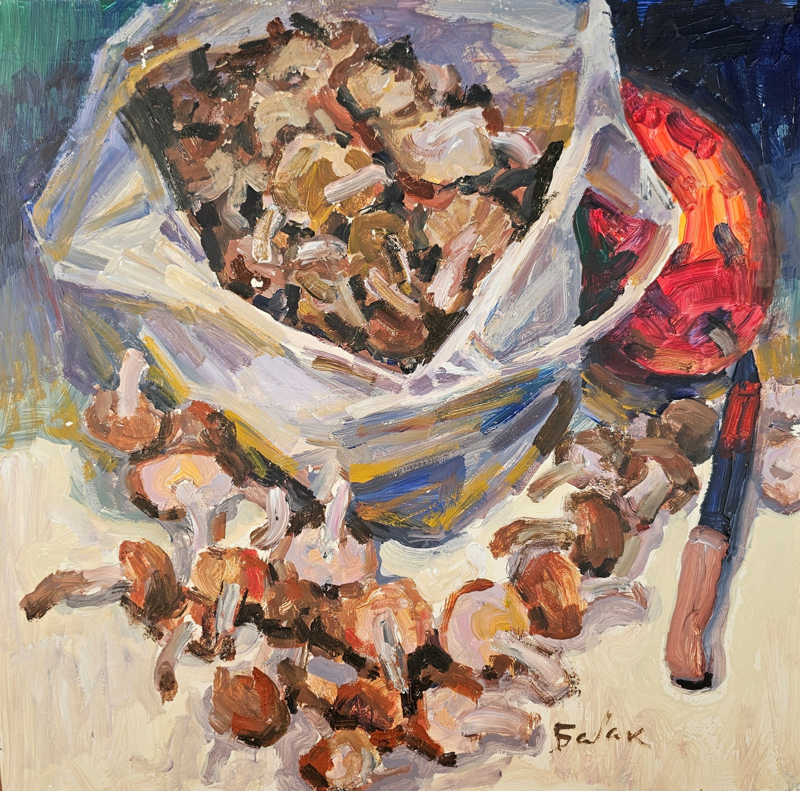 Acrylic painting still life with mushrooms Vyacheslav Petrovich Babac: Title: Acrylic painting still life with mushrooms Vyacheslav Petrovich Babac Description: 415BA Painter: Vyacheslav Petrovick Babac S?ze: 39x39 cm/ 15.35x15.35 inches Components: Acrylic, cardboard Or