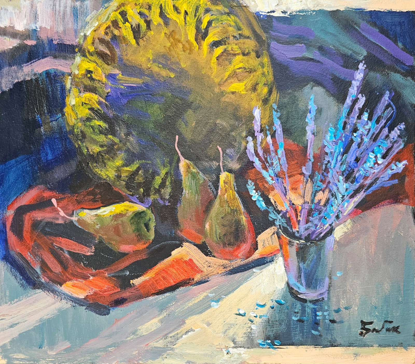 Acrylic painting still life with sunflowers Vyacheslav Petrovich Babac: Title: Acrylic painting still life with sunflowers Vyacheslav Petrovich Babac Description: 436BA Painter: Vyacheslav Petrovick Babac S?ze: 43x49 cm/ 16.92x19.29 inches Components: Acrylic, cardboard O