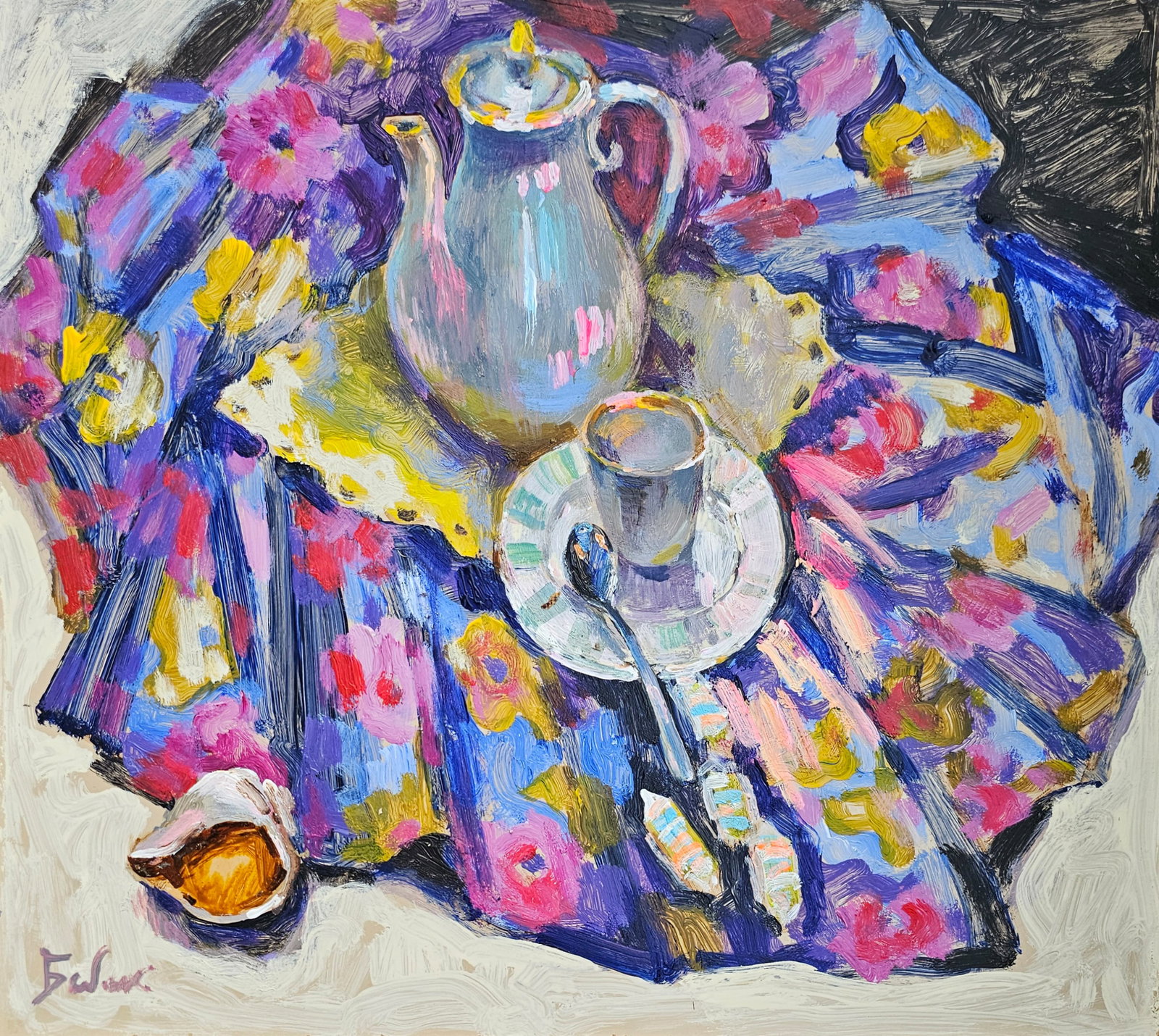 Acrylic painting coffee still life Vyacheslav Petrovich Babac: Title: Acrylic painting coffee still life Vyacheslav Petrovich Babac Description: 443BA Painter: Vyacheslav Petrovick Babac S?ze: 44x50 cm/ 17.32x19.68 inches Components: Acrylic, cardboard Original p