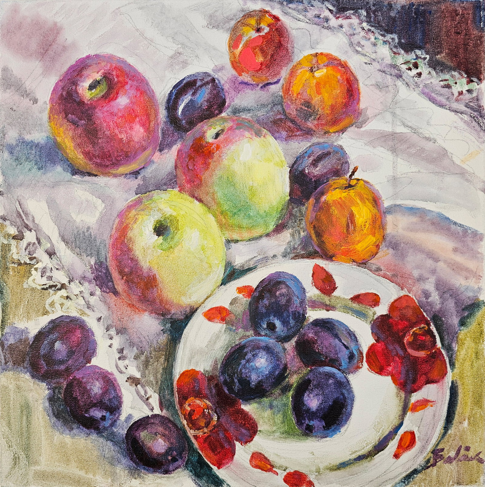 Acrylic painting still life Vyacheslav Petrovich Babac: Title: Acrylic painting still life Vyacheslav Petrovich Babac Description: 464BA Painter: Vyacheslav Petrovick Babac S?ze: 40x40 cm/ 15.7x15.7 inches Components: Acrylic, canvas Original painting from