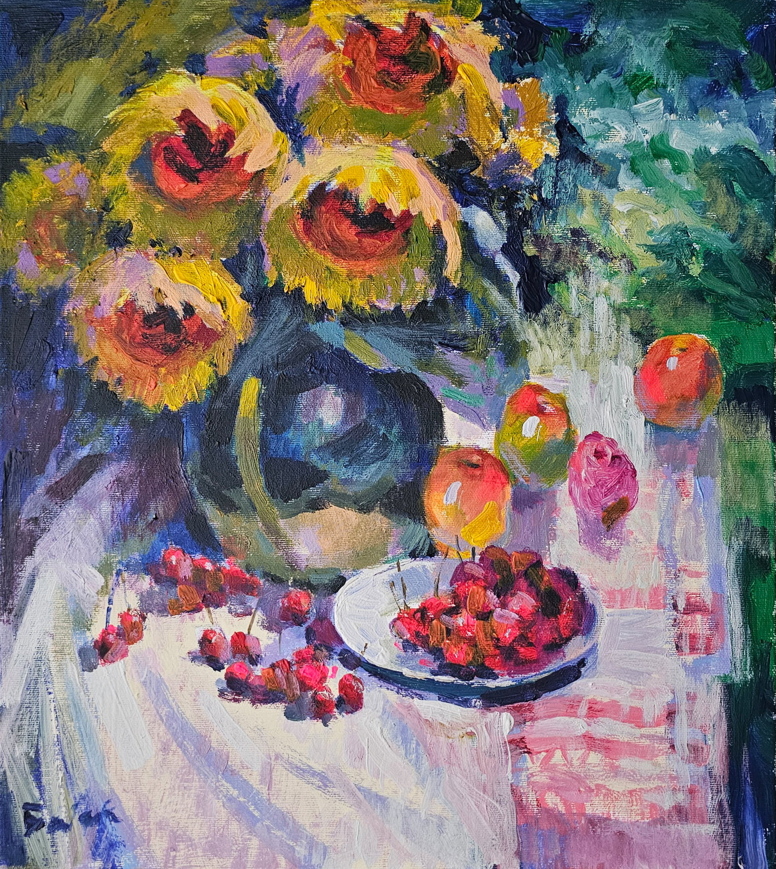 Acrylic painting still life with sunflowers Vyacheslav Petrovich Babac: Title: Acrylic painting still life with sunflowers Vyacheslav Petrovich Babac Description: 474BA Painter: Vyacheslav Petrovick Babac S?ze: 45x40 cm/ 17.71x15.74 inches Components: Acrylic, canvas Orig
