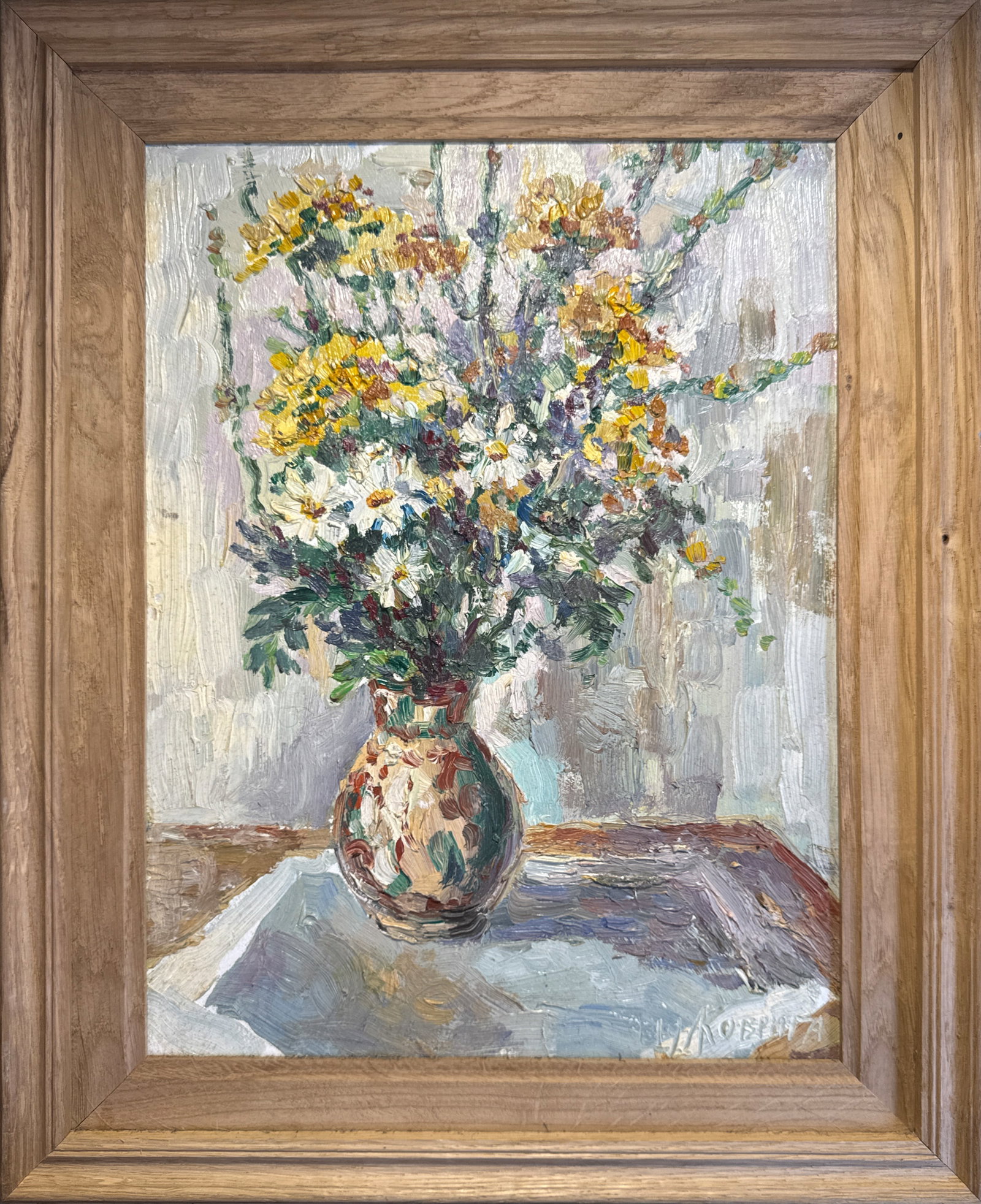 Oil painting with frame flowers K. Leonid: Title: Oil painting with frame flowers K. Leonid Description: 157KK Painter: K. Leonid S?ze: 40x30 cm/ 15.74x11.81 inches Components: oil, fiberboard Original painting CONDITION: exellent ERA:2019 ART