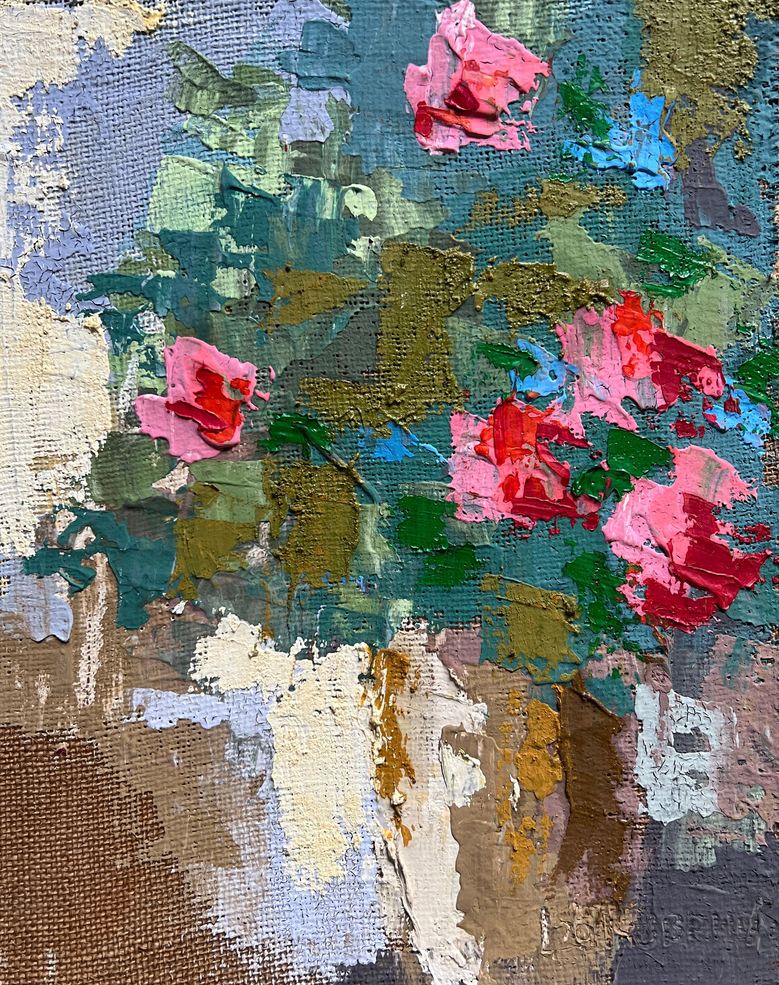 Oil painting flowers K. Leonid: Title: Oil painting flowers K. Leonid Description: 585KK Painter: K. Leonid S?ze: 40x32.5 cm/ 15.74x12.79 inches Components: oil, canvas, fiberboard Original painting CONDITION: exellent ERA:2020 ARTI