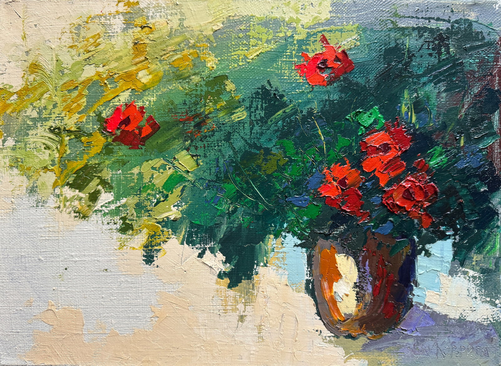 Oil painting with frame Flowers K. Leonid: Title: Oil painting with frame Flowers K. Leonid Description: 826KK Painter: K. Leonid S?ze: 40.5x59.5 cm/ 15.94x23.42 inches Components: oil, canvas Original painting CONDITION: exellent ERA:2020 ART