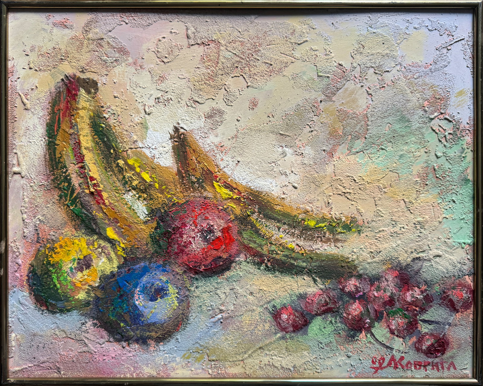 Acrylic painting with frame Fruit K. Leonid: Title: Acrylic painting with frame Fruit K. Leonid Description: 857KK Painter: K. Leonid S?ze: 40x50 cm/ 15.75x19.68 inches Components: acrylic, fiberboard Original painting CONDITION: exellent ERA:20