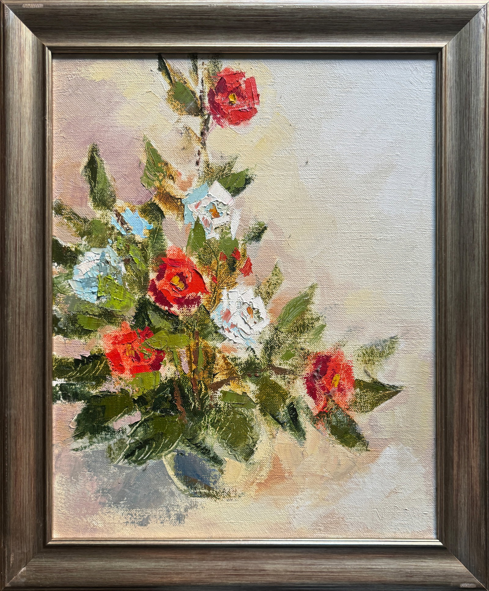 Oil painting with frame roses K. Leonid: Title: Oil painting with frame roses K. Leonid Description: 948KK Painter: K. Leonid S?ze: 50x40 cm/ 19.68x15.74 inches Components: oil, canvas Original painting CONDITION: exellent ERA:2011 ARTIST: B