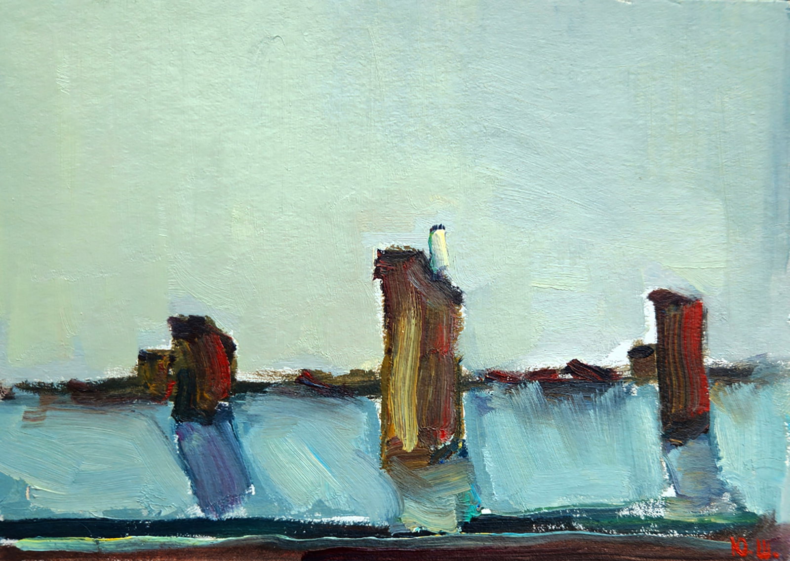 Oil painting The roof is wet after the rain Yuri Shkrob: Title: Oil painting The roof is wet after the rain Yuri Shkrob Description: 42SHKR Painter: Yuri Shkrob Size: 13?18 cm/5.11x7.08 inches Components: oil, cardboard Original painting CONDITION: excellen
