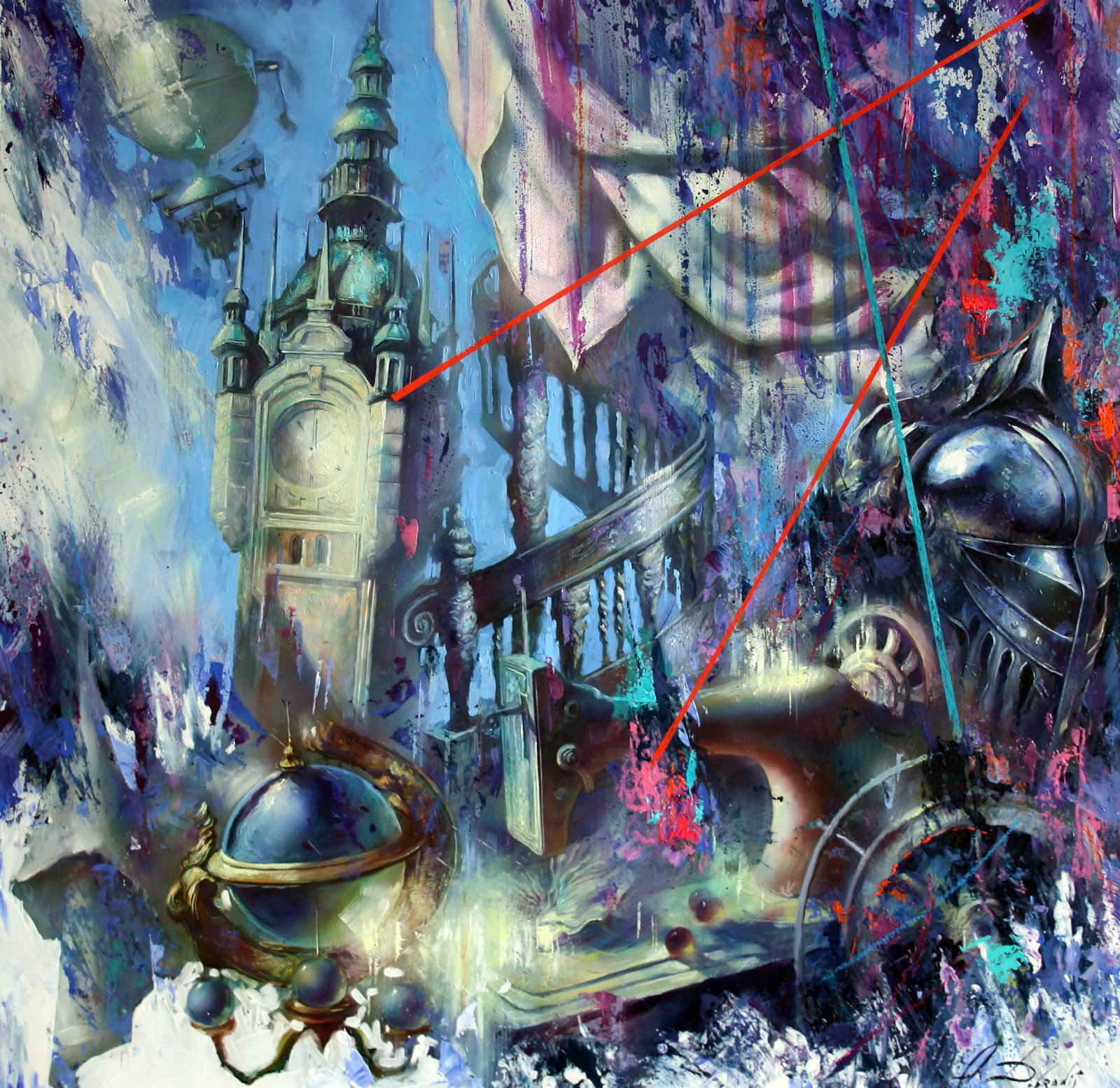 Oil painting Myths of the city Alexander Dobrodiy: Title: Oil painting Myths of the city Alexander Dobrodiy Description: 3DOBROD Painter: Alexander Dobrodiy Size: 100x100 cm/39.37x39.37 inches Components: oil, canvas Original painting CONDITION: excel