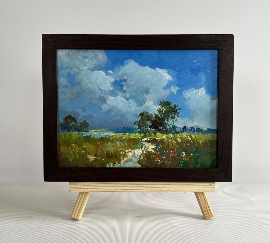 Oil painting In the flower field Yuriy Suprunchuk: Title: Oil painting In the flower field Yuriy Suprunchuk Description: No.AAA4346The painting "In the Flower Field" invites the viewer into a serene and picturesque rural landscape, where nature flouri