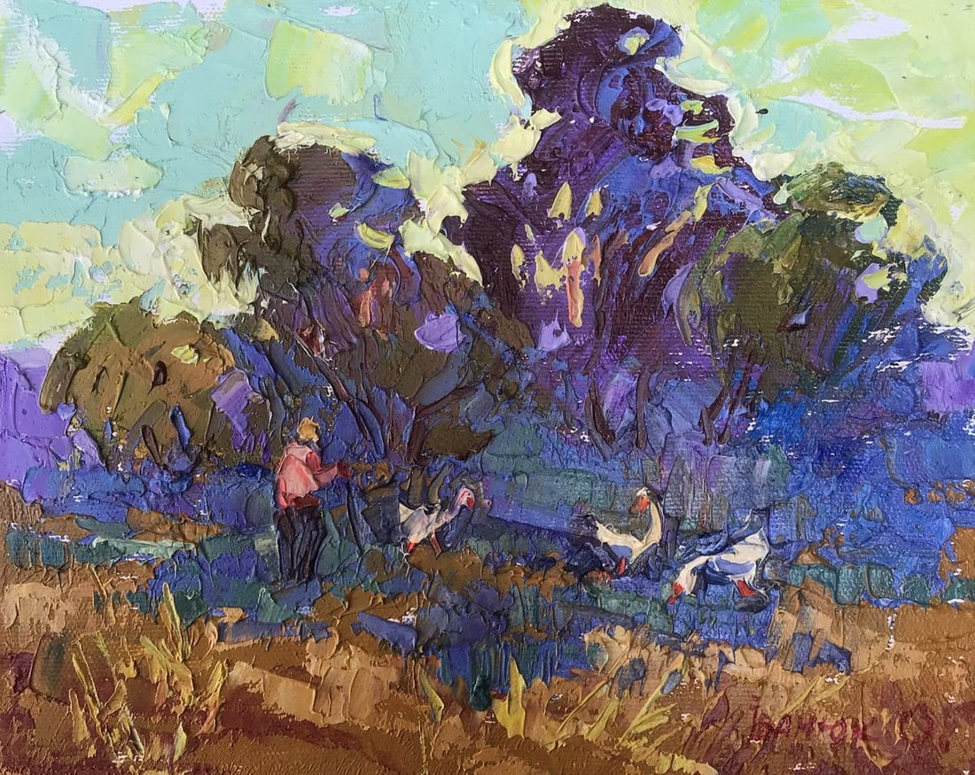 Oil painting Morning Kalenyuk Alex: Title: Oil painting Morning Kalenyuk Alex Description: No.AAA3069"Morning" is a mesmerizing oil painting that transports viewers to a serene countryside landscape bathed in the warm, golden hues of a 