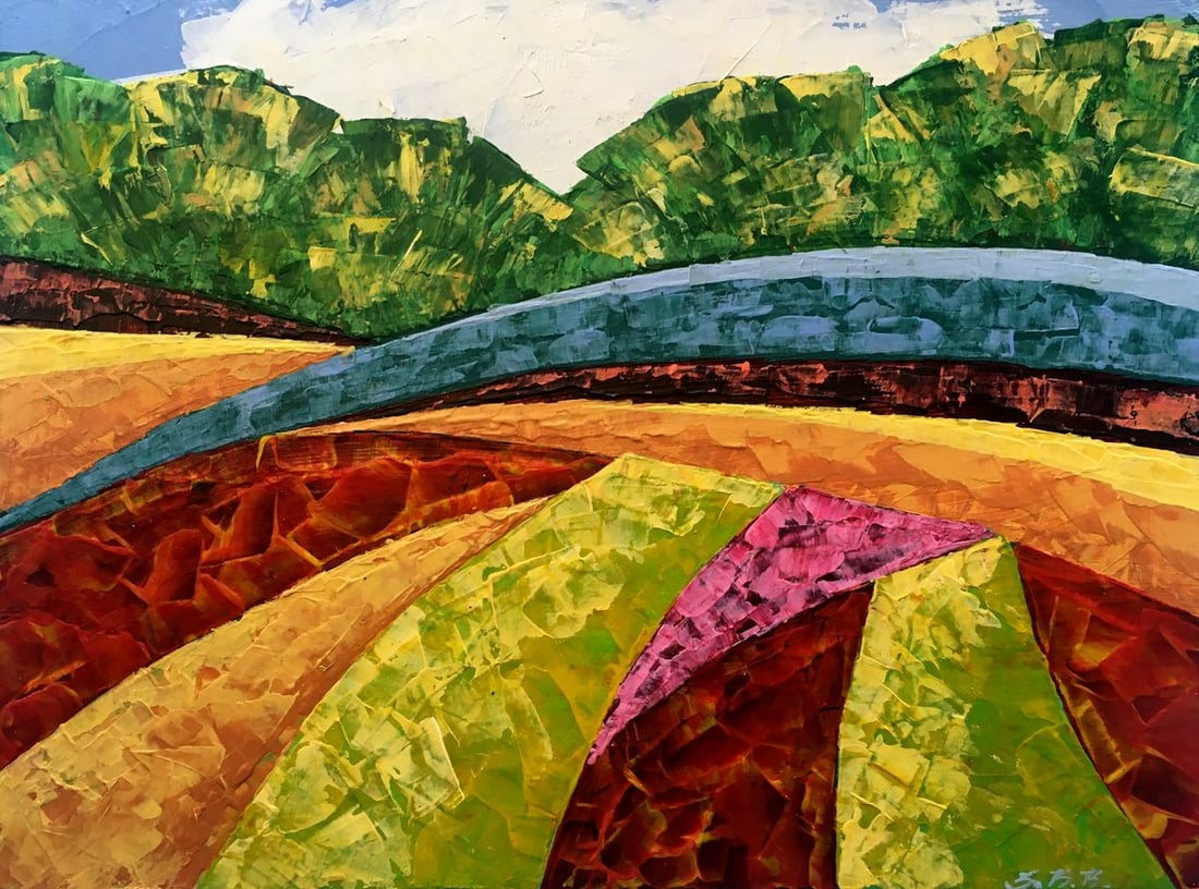 Oil painting The road to the forest Zadorozhnya V. V.: Title: Oil painting The road to the forest Zadorozhnya V. V. Description: No.AAA2648 This oil painting depicts a serene and picturesque landscape during the summer season. In the background, a lush gr