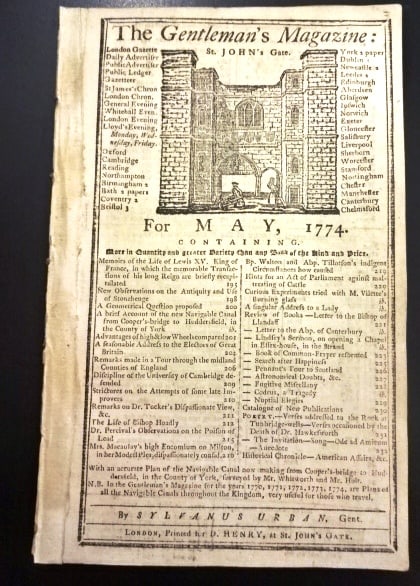1774 Magazine Folding English Canal Map - 2