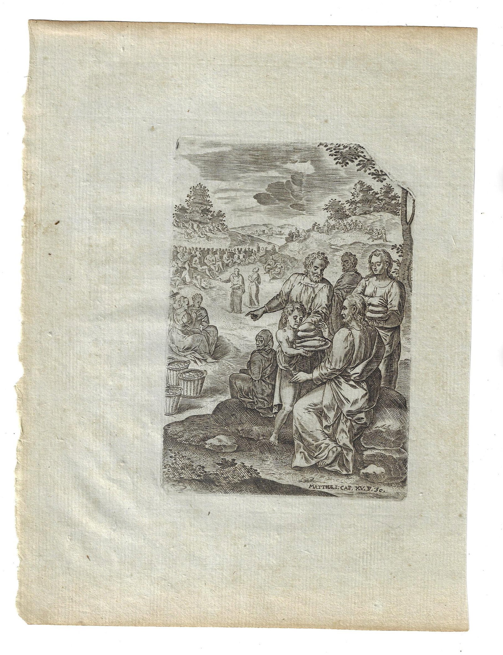 1650 Engraving Christ Miracle of Bread and Fish - 2