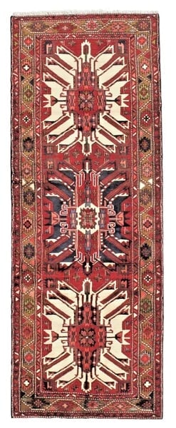 Hand-Knotted Karajeh Runner Red Wool Tribal Geometric Oriental Rug 3'7" x 9'8" - 11