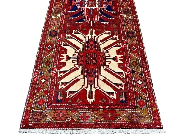 Hand-Knotted Karajeh Runner Red Wool Tribal Geometric Oriental Rug 3'7" x 9'8" - 2