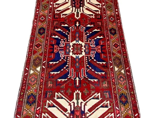 Hand-Knotted Karajeh Runner Red Wool Tribal Geometric Oriental Rug 3'7" x 9'8" - 3
