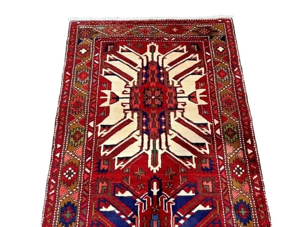 Hand-Knotted Karajeh Runner Red Wool Tribal Geometric Oriental Rug 3'7" x 9'8" - 4
