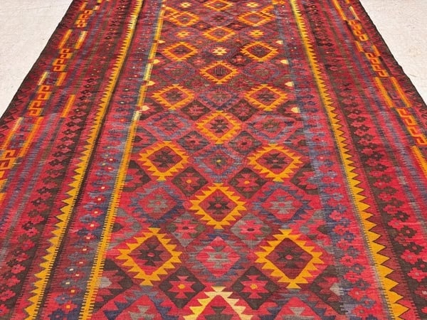 Hand-Knotted Maymana Kilim Tribal Flatweave Wool Oriental Rug 8'11" x 13'4" - 3