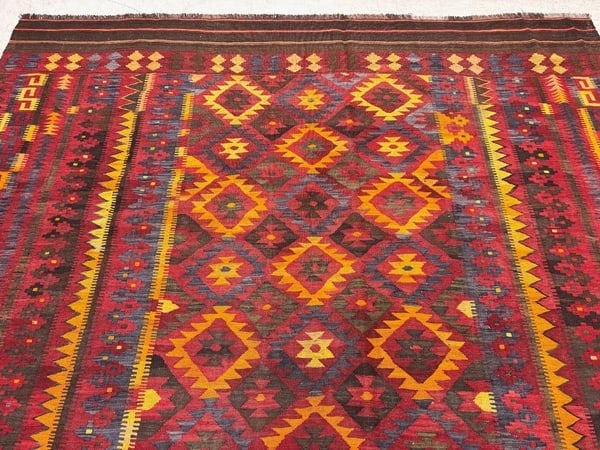 Hand-Knotted Maymana Kilim Tribal Flatweave Wool Oriental Rug 8'11" x 13'4" - 4